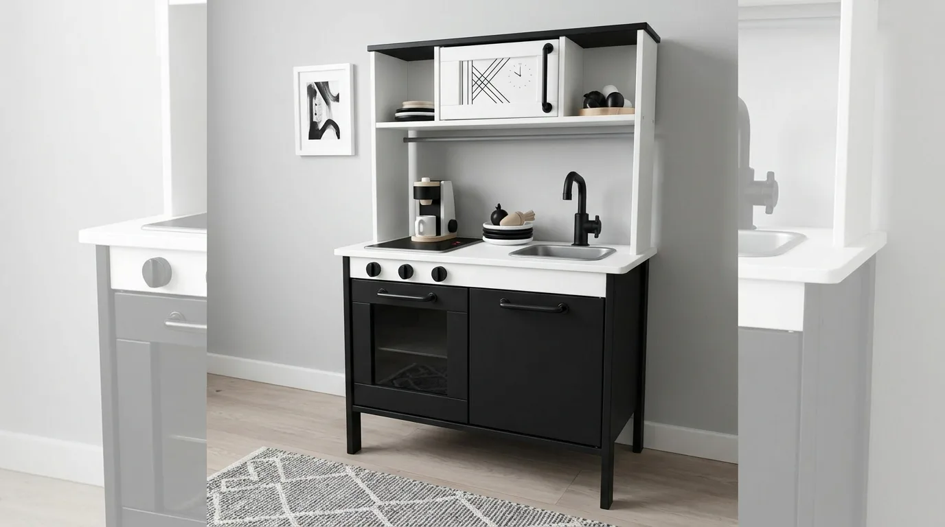 Swap the hardware for a more custom look inspiration for a kids play kitchen.